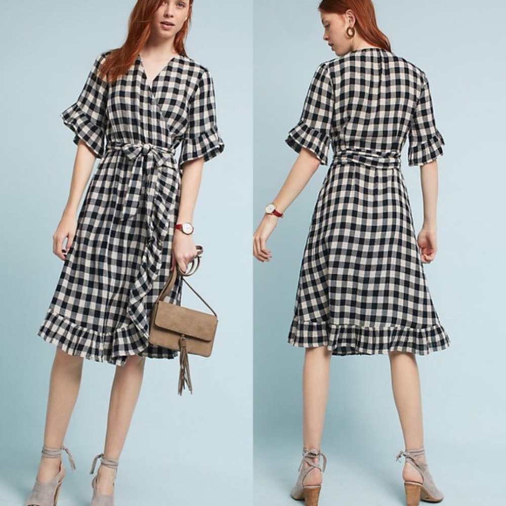 Anthropologie Gingham Wrap Dress